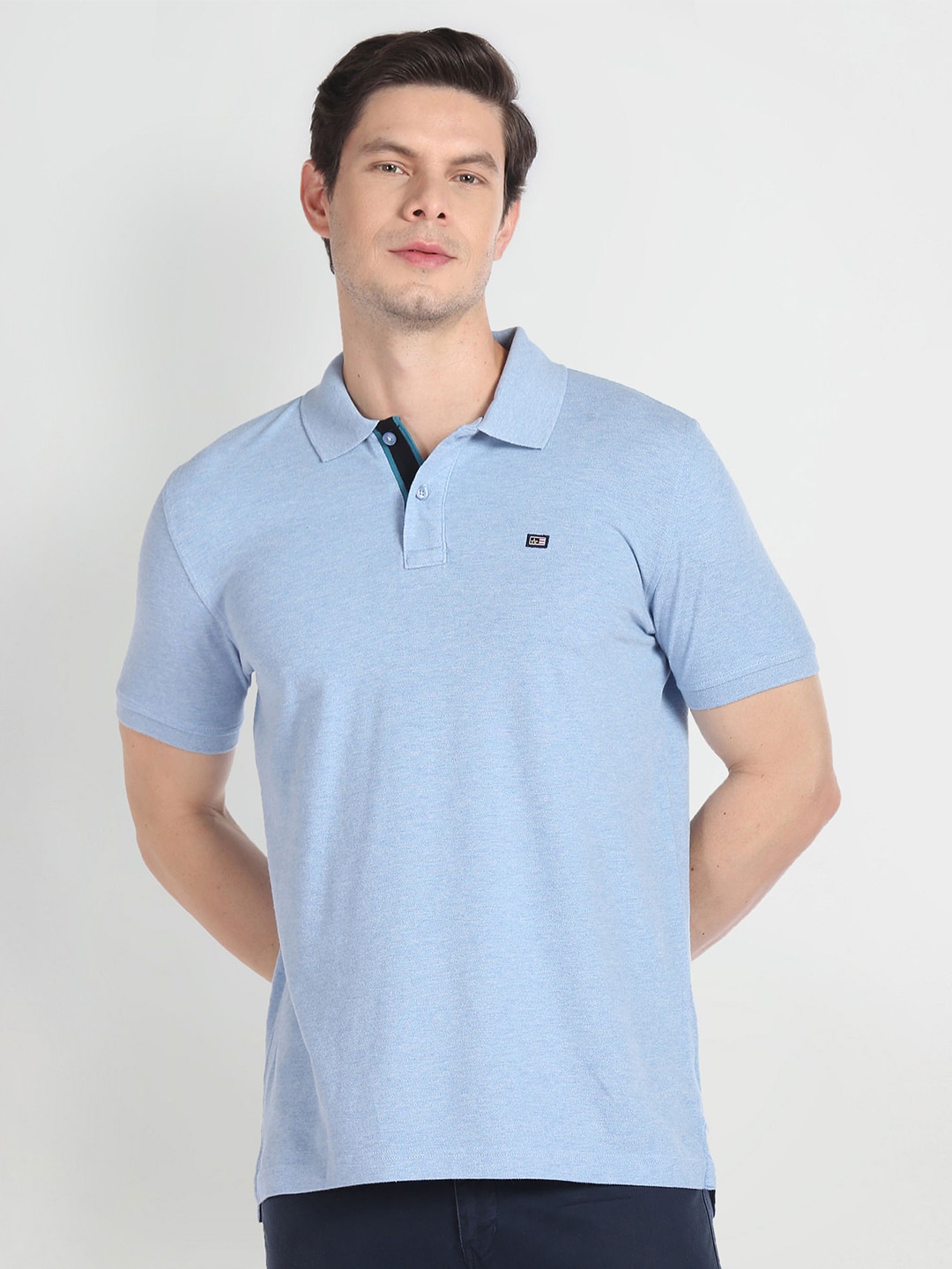 

Arrow Sport Polo Collar Short Sleeves Pure Cotton T-shirt, Blue