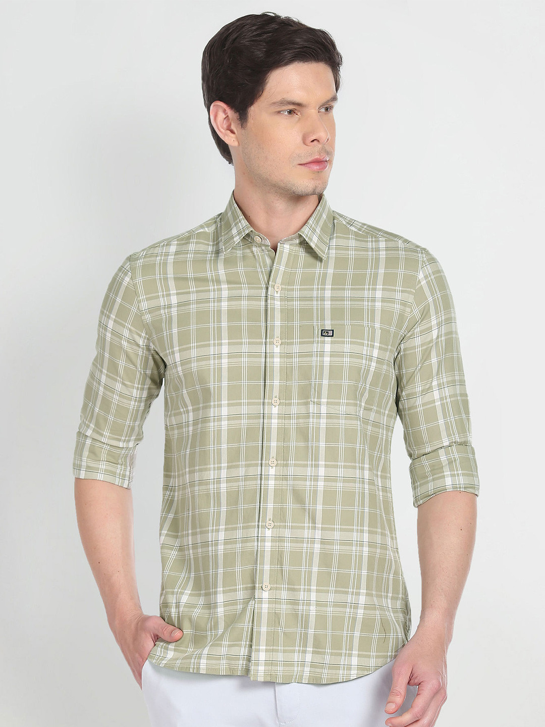 

Arrow Sport Slim Fit Tartan Checks Twill Casual Shirt, Green