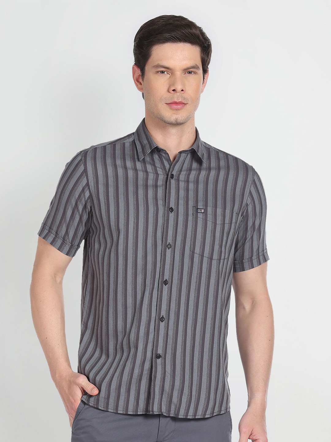 

Arrow Sport Vertical Stripes Twill Casual Shirt, Grey