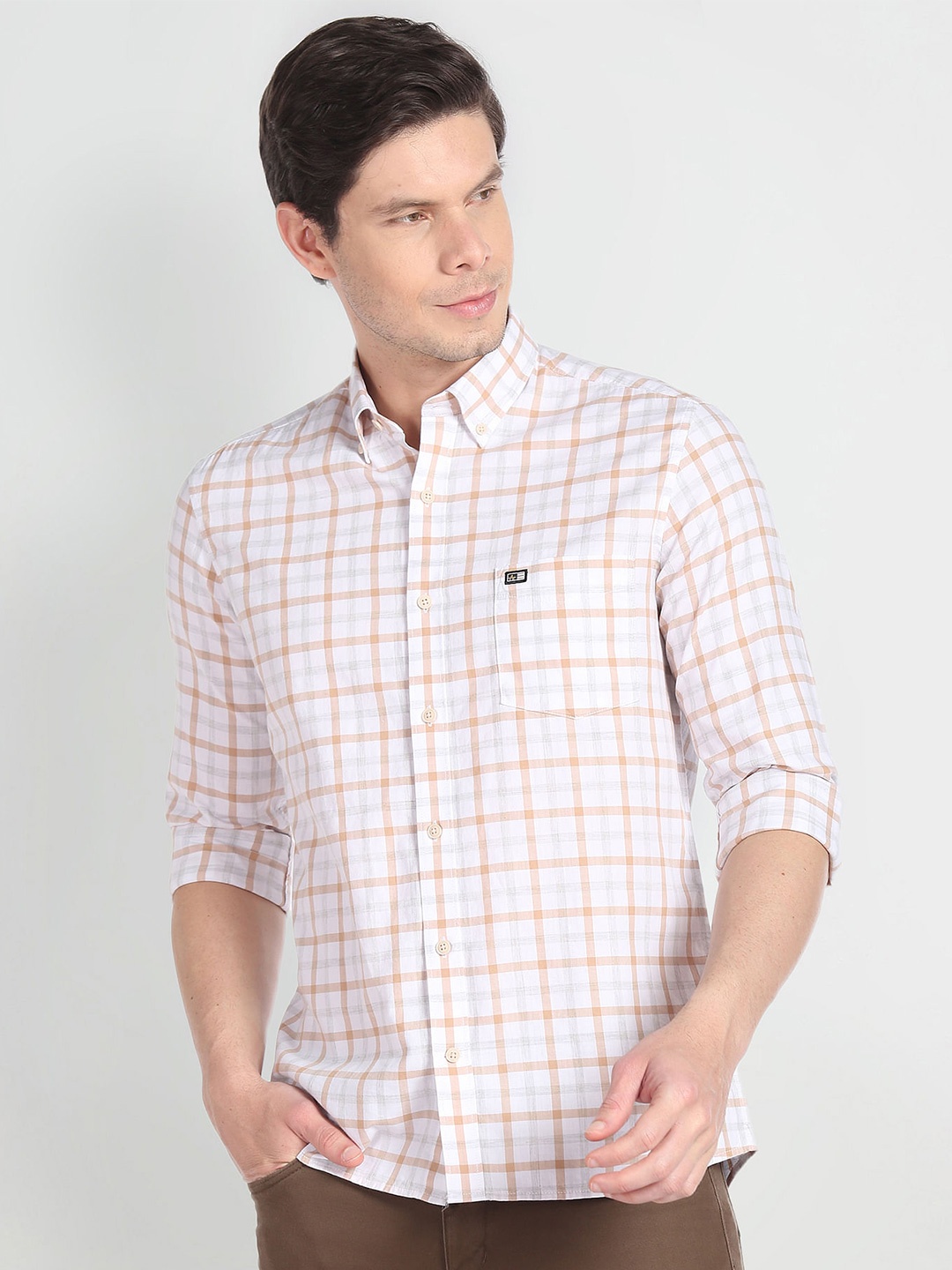 

Arrow Sport Tartan Check Slim Fit Opaque Pure Cotton Casual Shirt, White