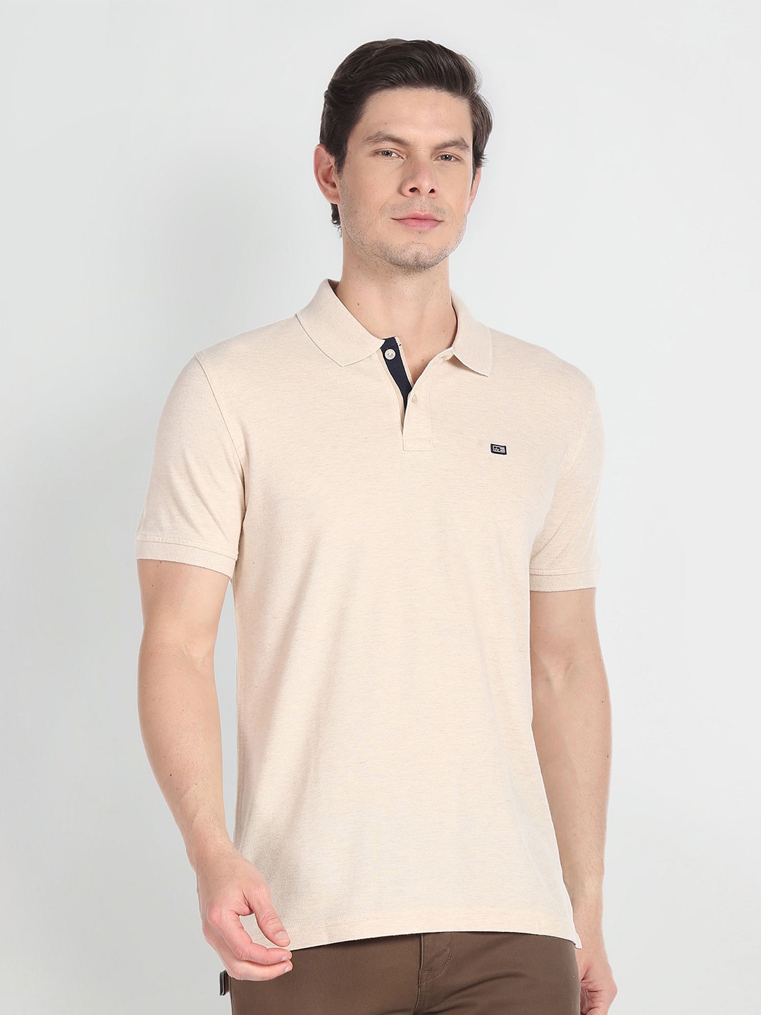 

Arrow Sport Polo Collar Pure Cotton T-shirt, Beige