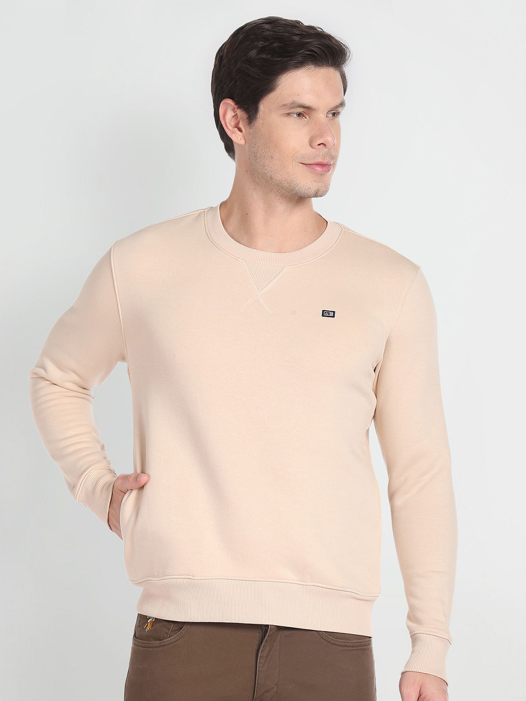

Arrow Sport Round Neck Pullover Sweatshirt, Beige