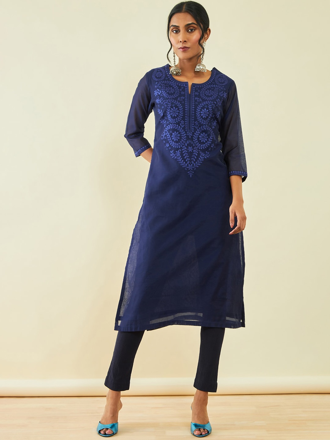 

Soch Yoke Design Chanderi Silk Kurta, Navy blue