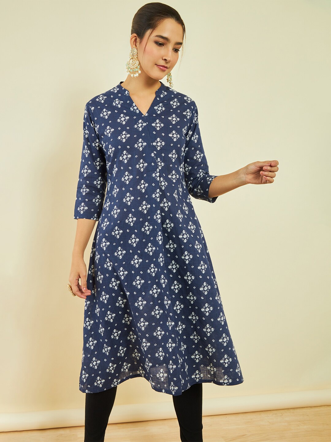 

Soch Mandarin Collar Ethnic Motif Printed Cotton Kurta, Blue