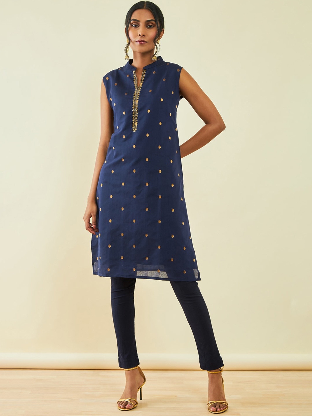 

Soch Navy Blue Woven Design Zari Chanderi Silk Kurta