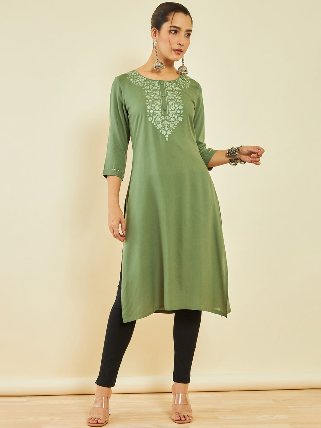 

Soch Green Ethnic Motifs Yoke Design Thread Work Kurta