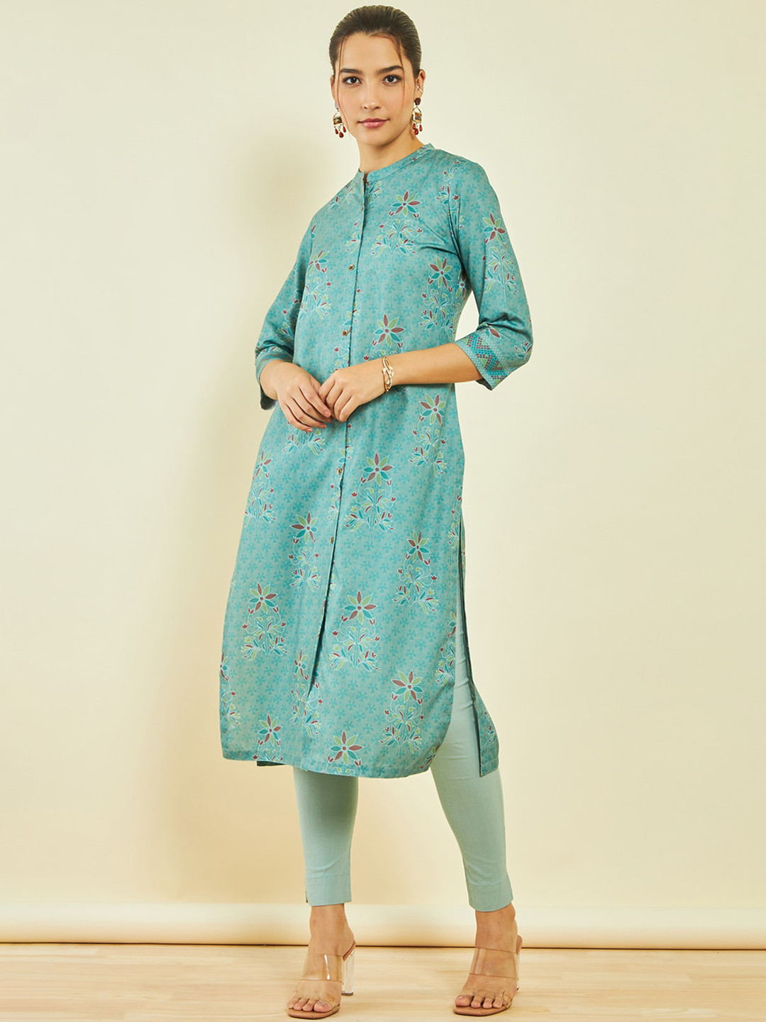 

Soch Green & Red Floral Printed Kurta