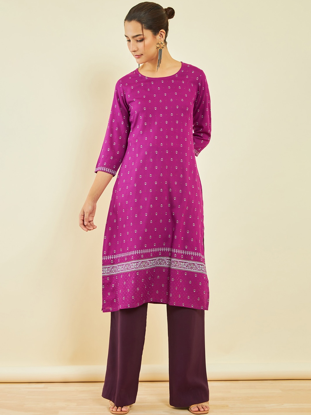 

Soch Floral Printed Straight Kurta, Magenta