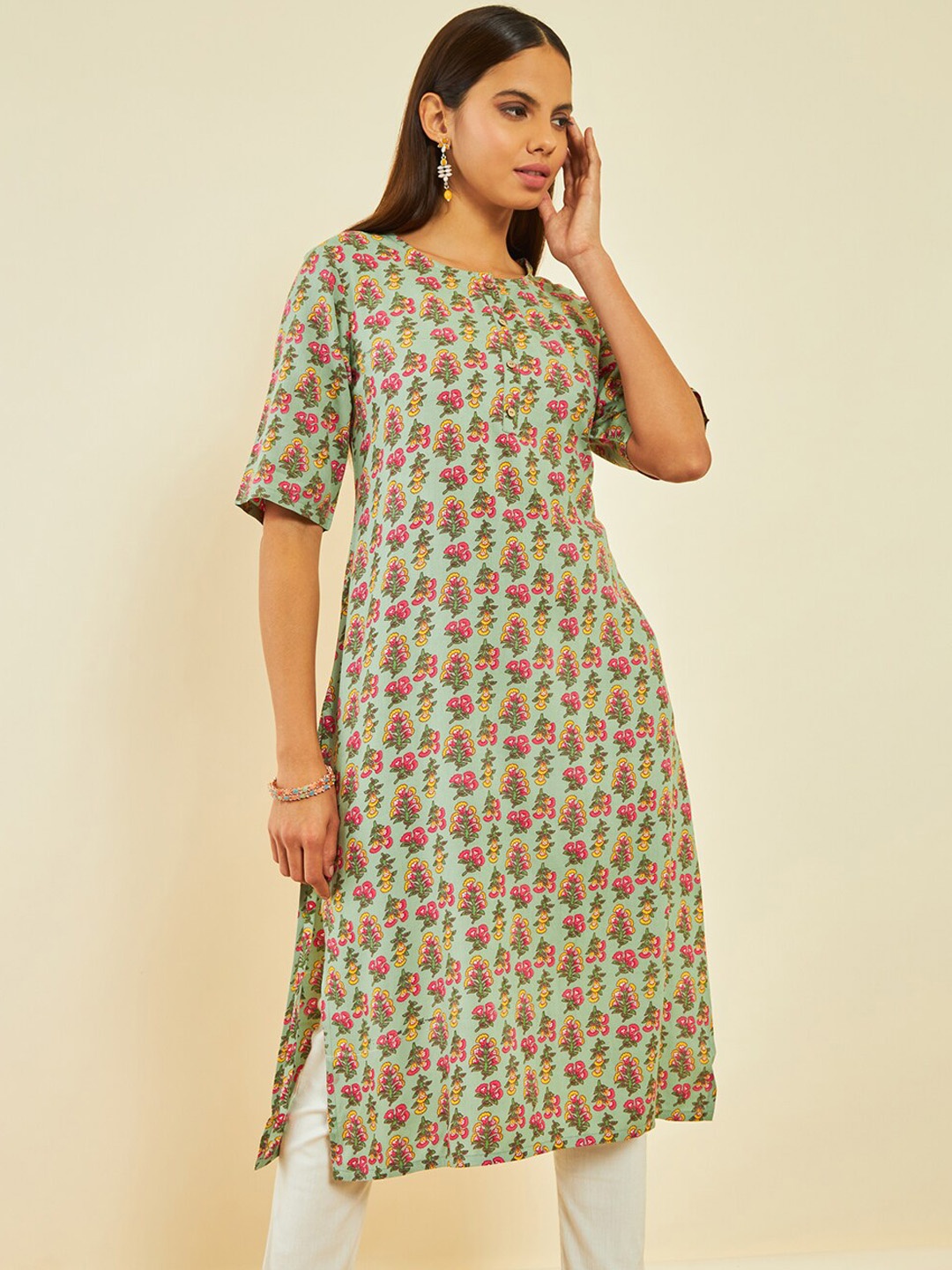 

Soch Floral Printed Straight Kurta, Green
