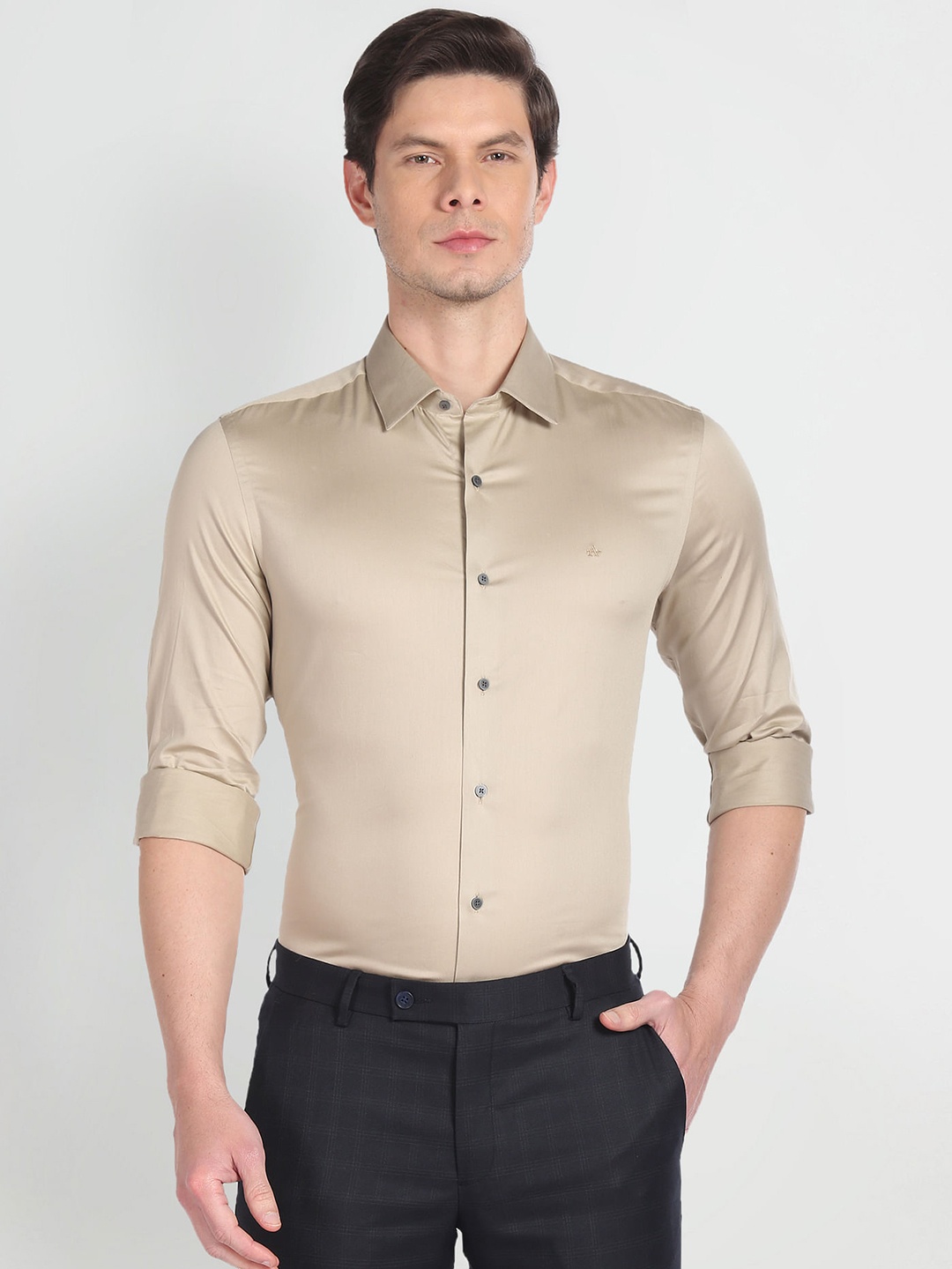 

Arrow New York Spread Collar Skinny Fit Formal Shirt, Beige