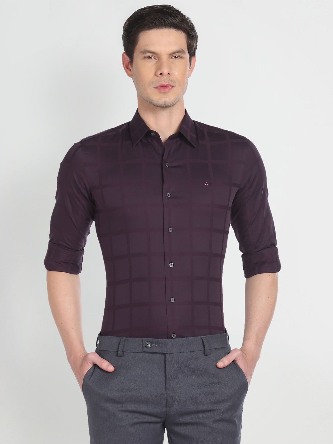 

Arrow New York Slim Fit Windowpane Checked Formal Shirt, Purple