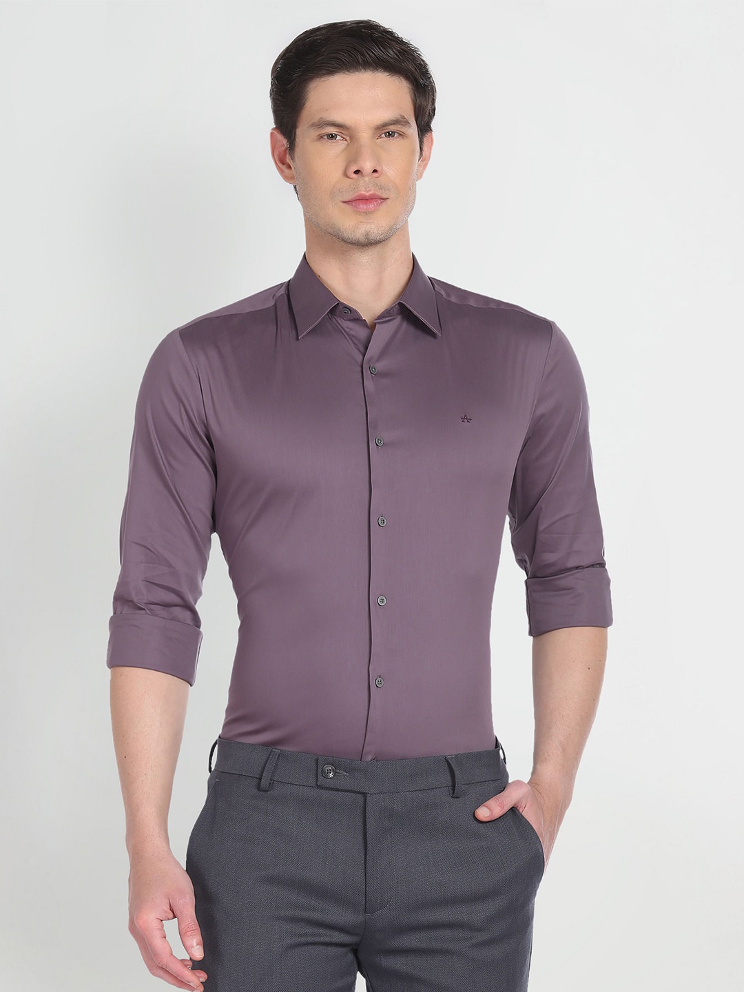 

Arrow New York Slim Fit Spread Collar Twill Formal Shirt, Purple