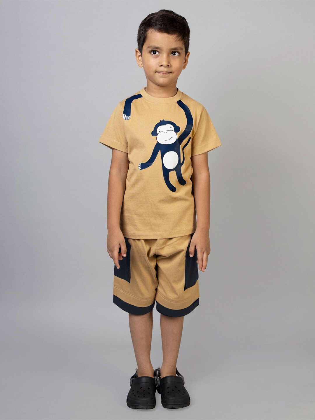 

ZIP ZAP ZOOP Boys Graphic Printed Pure Cotton T-shirt, Beige