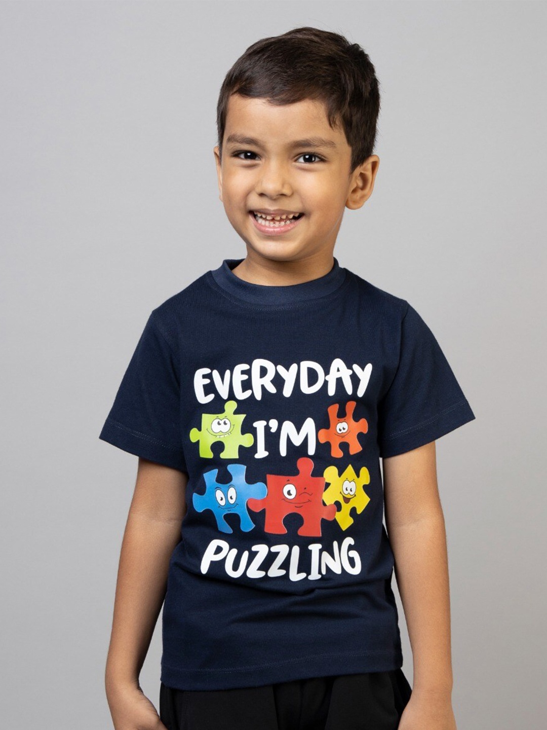 

ZIP ZAP ZOOP Boys Typography Printed Pure Cotton T-shirt, Blue
