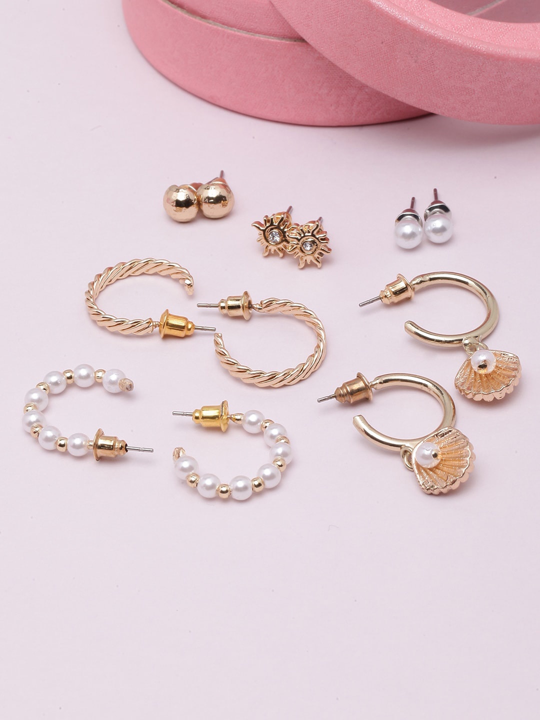 

Stylecast X KPOP Set Of 6 Gold-Plated Pearls Circular Drop Earrings