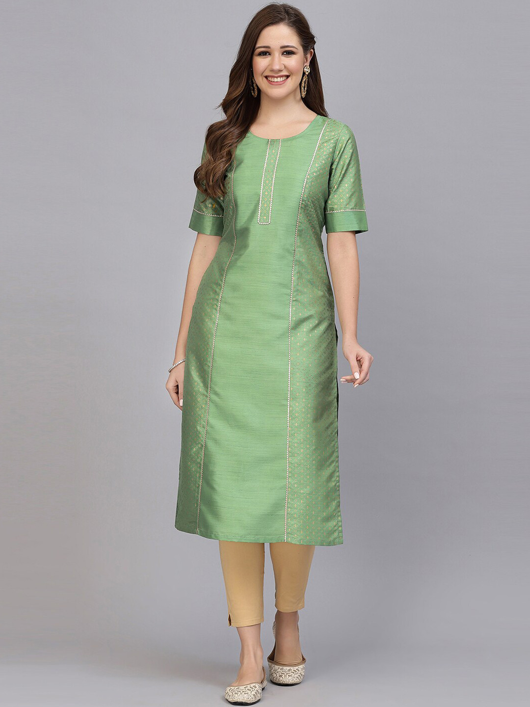 

KALINI Ethnic Motifs Printed Straight Kurta, Lime green