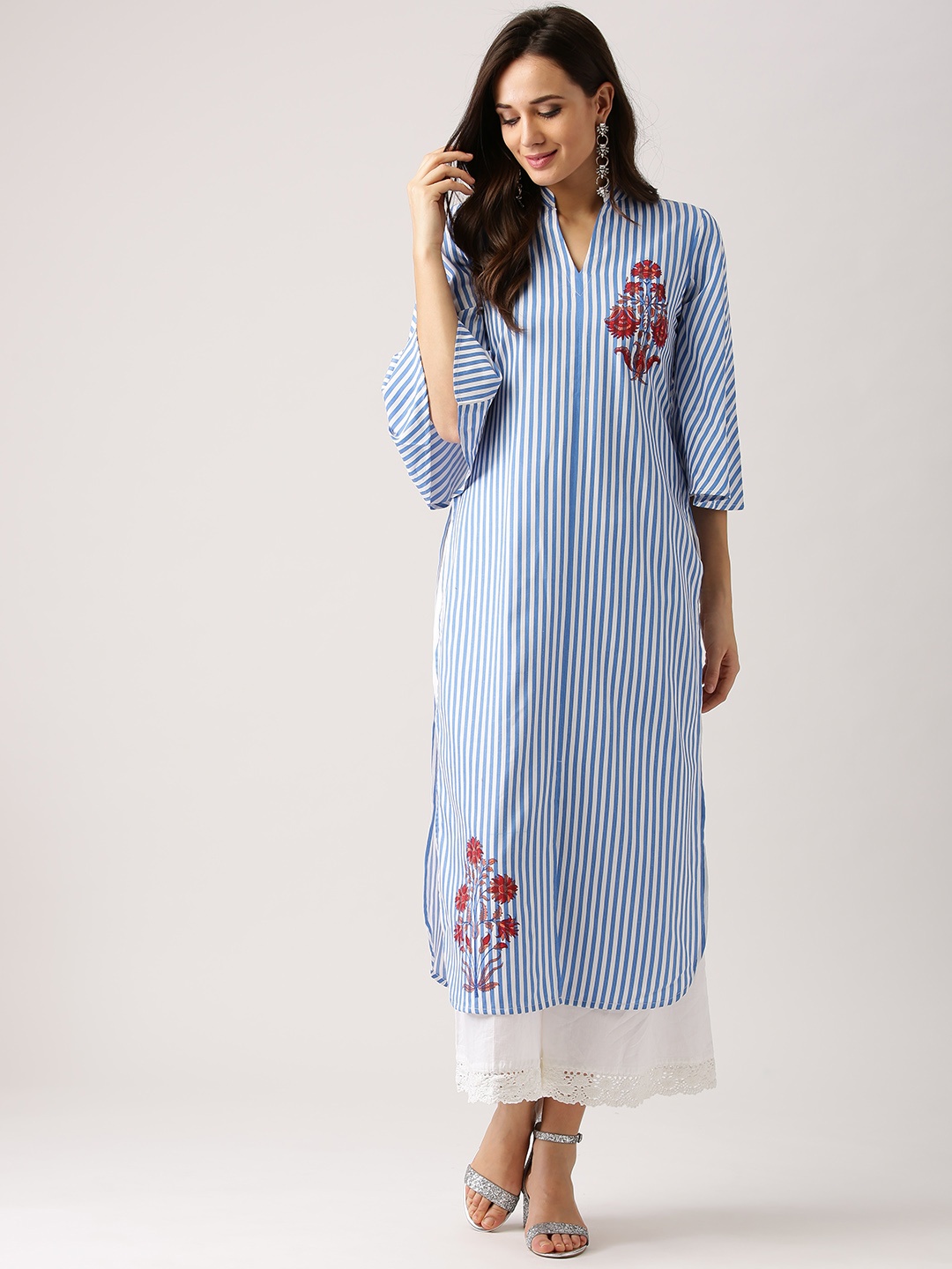 

Libas Women Blue & White Striped Straight Kurta