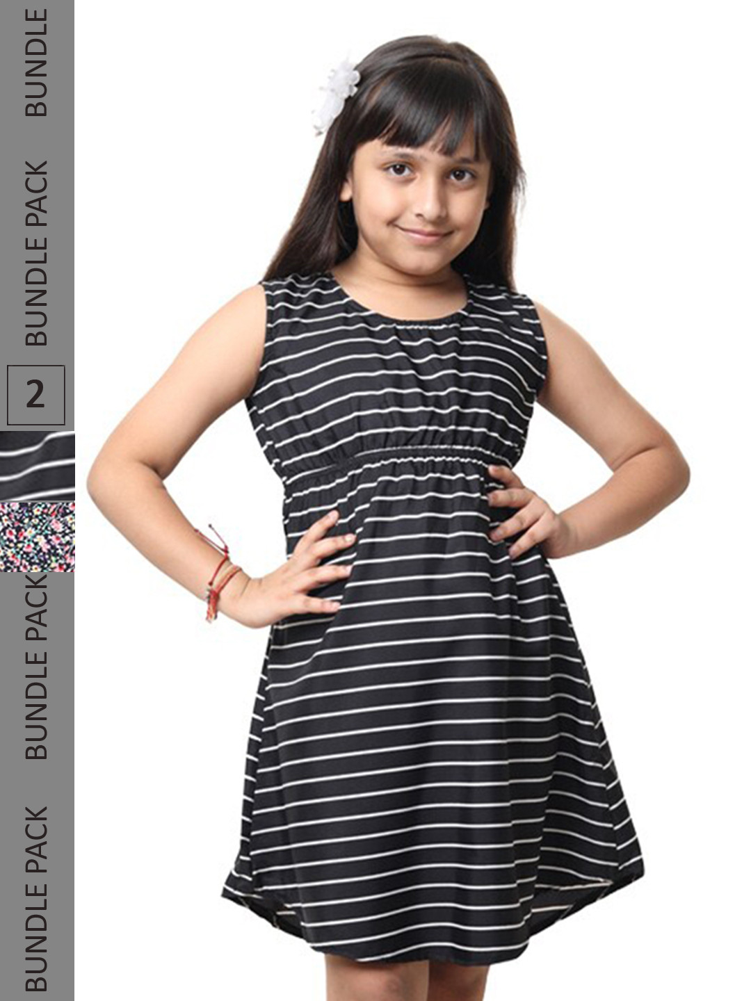 

BAESD Girls Pack Of 2 Striped Sleeveless Crepe A-Line Dress, Black