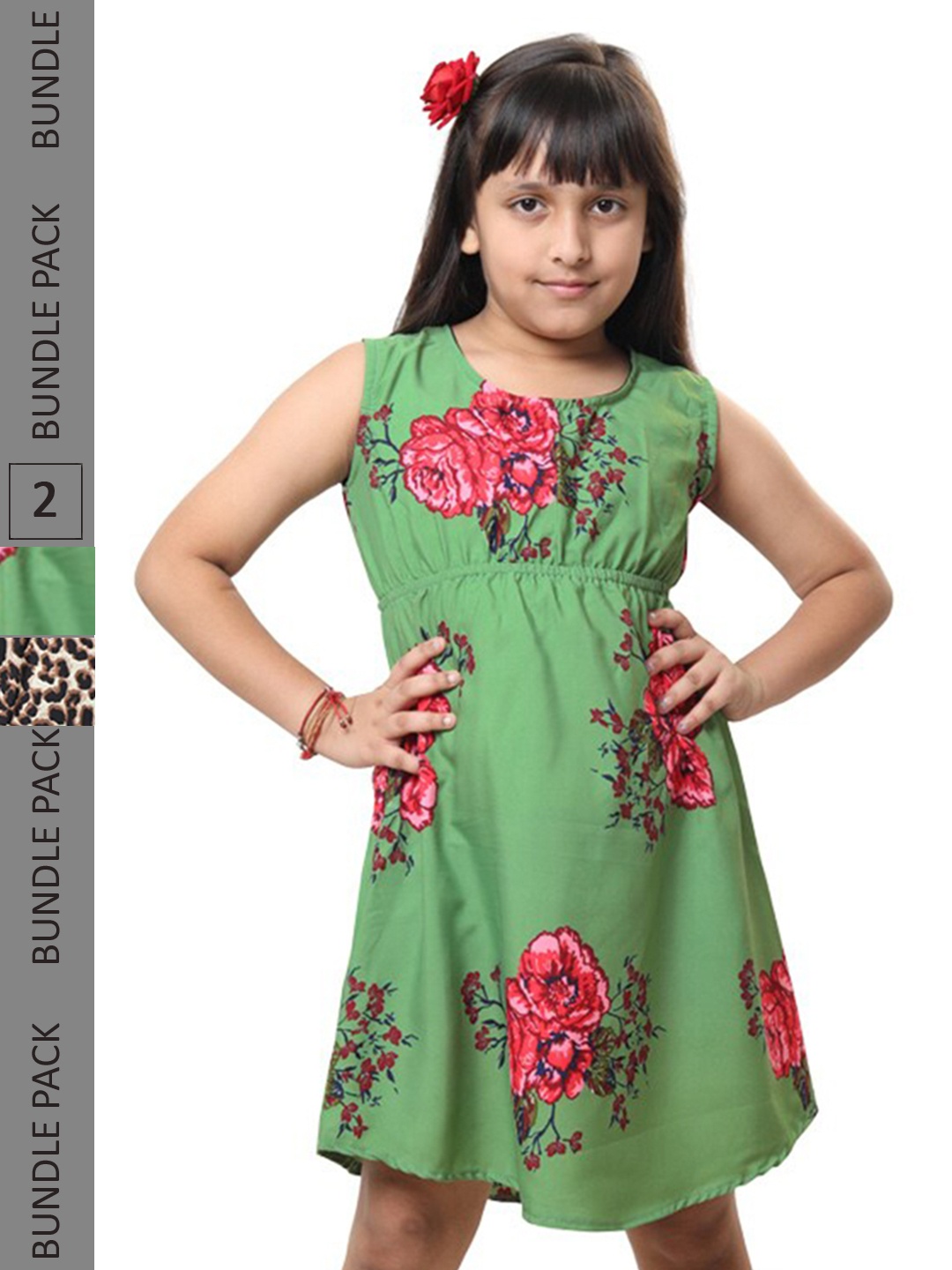 

BAESD Girls Pack Of 2 Printed Sleeveless A-Line Dress, Green