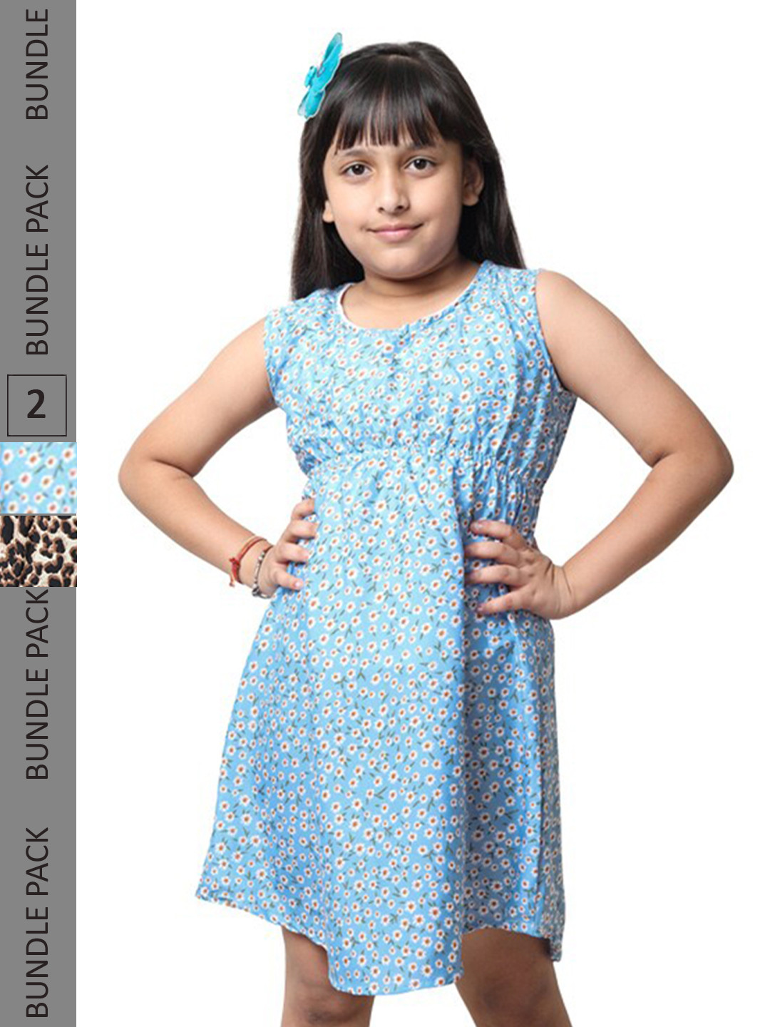 

BAESD Girls Pack Of 2 Printed Sleeveless A-Line Dress, Blue