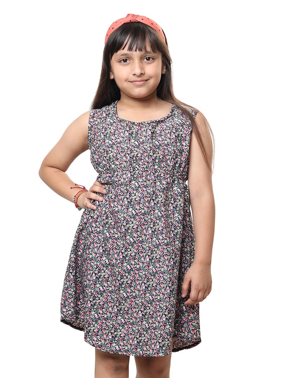 

BAESD Girls Floral Printed Sleeveless A-Line Dress, Grey