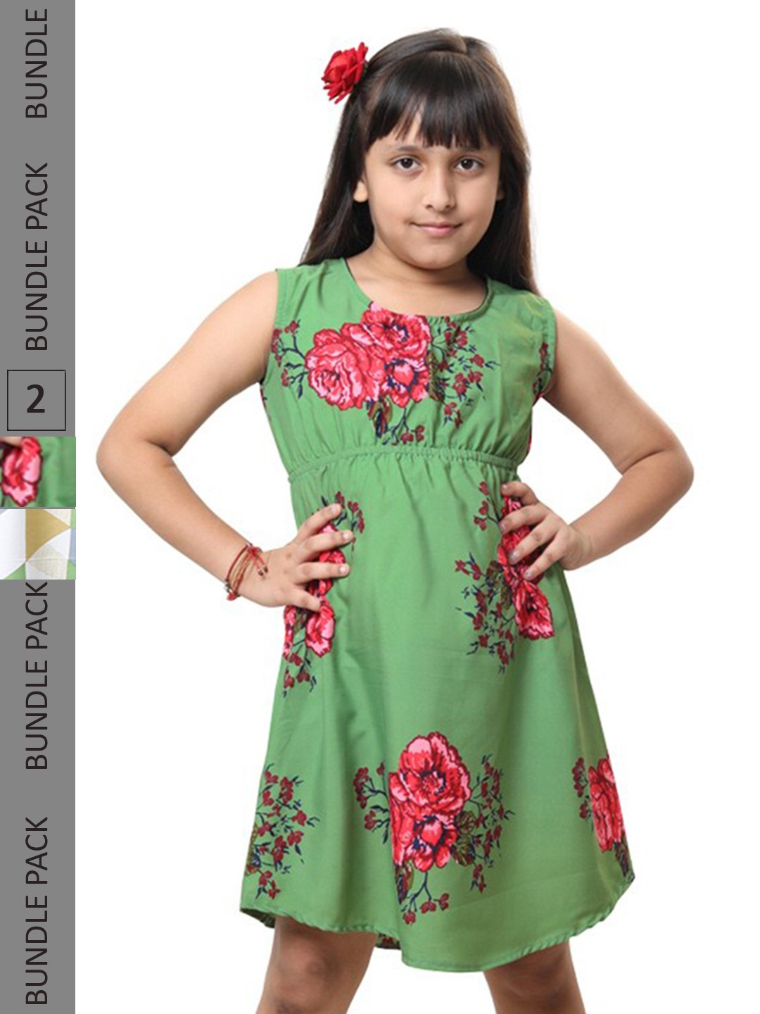 

BAESD Girls Pack Of 2 Printed Sleeveless A-Line Dress, Green