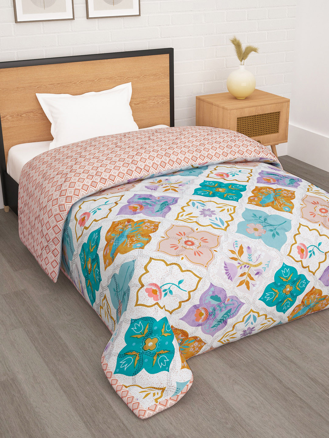 

Story@home Magenta Brown Reversible Ac Room 180 GSM Single Bed Comforter, Peach