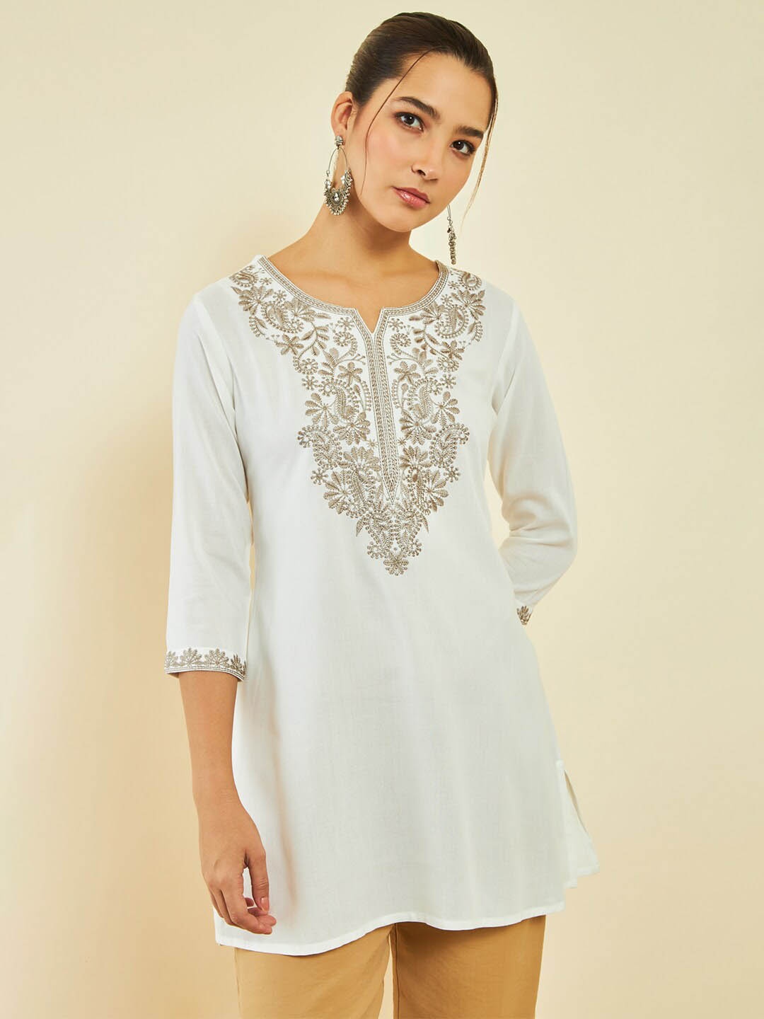 

Soch Ethnic Motifs Embroidered Tunic, Off white