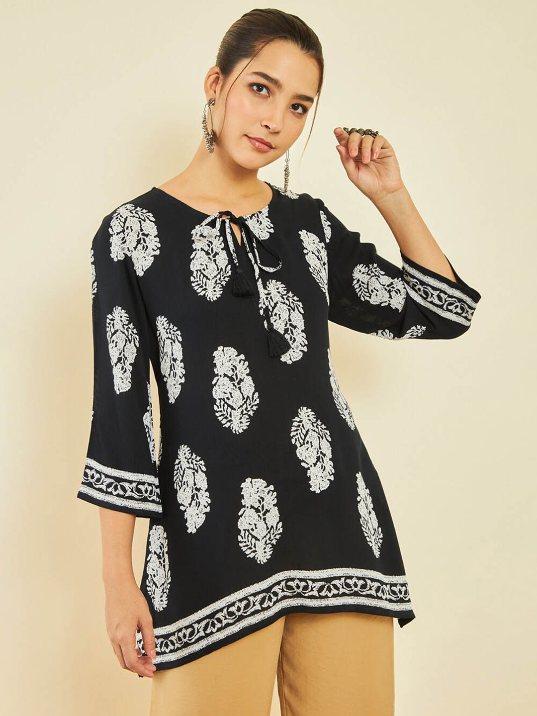 

Soch Ethnic Motifs Printed Tunic, Black