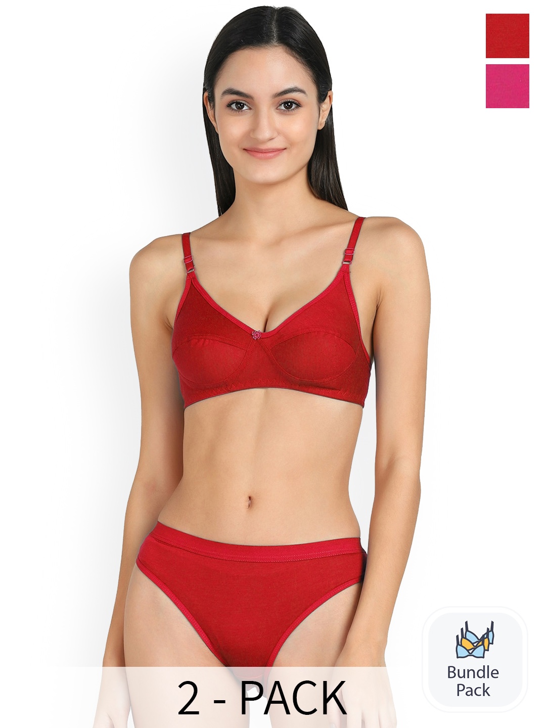 

Aamarsh Pack Of 2 Non-Wired Non-Padded Cotton Lingerie Set, Red