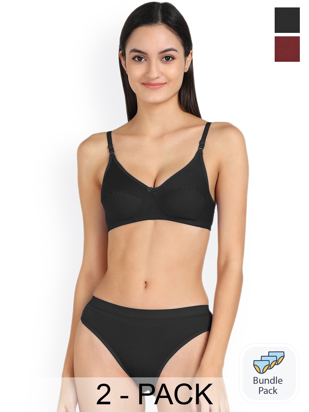 

Aamarsh Pack Of 2 Cotton Lingerie Set, Black