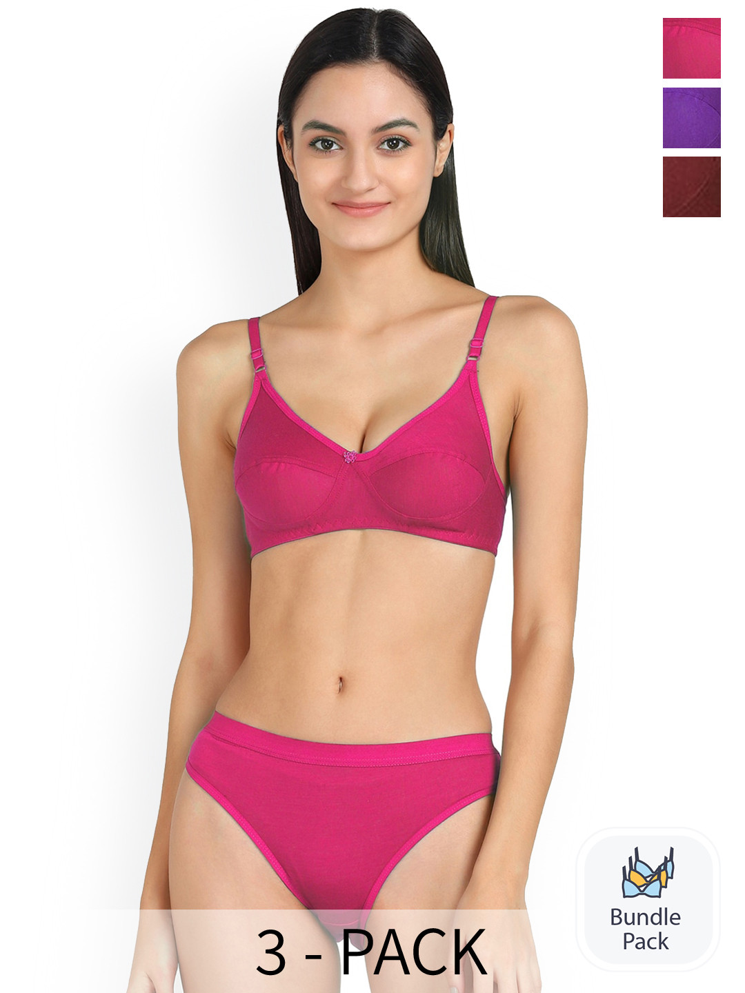

Aamarsh Pack Of 3 Cotton Lingerie Set, Purple