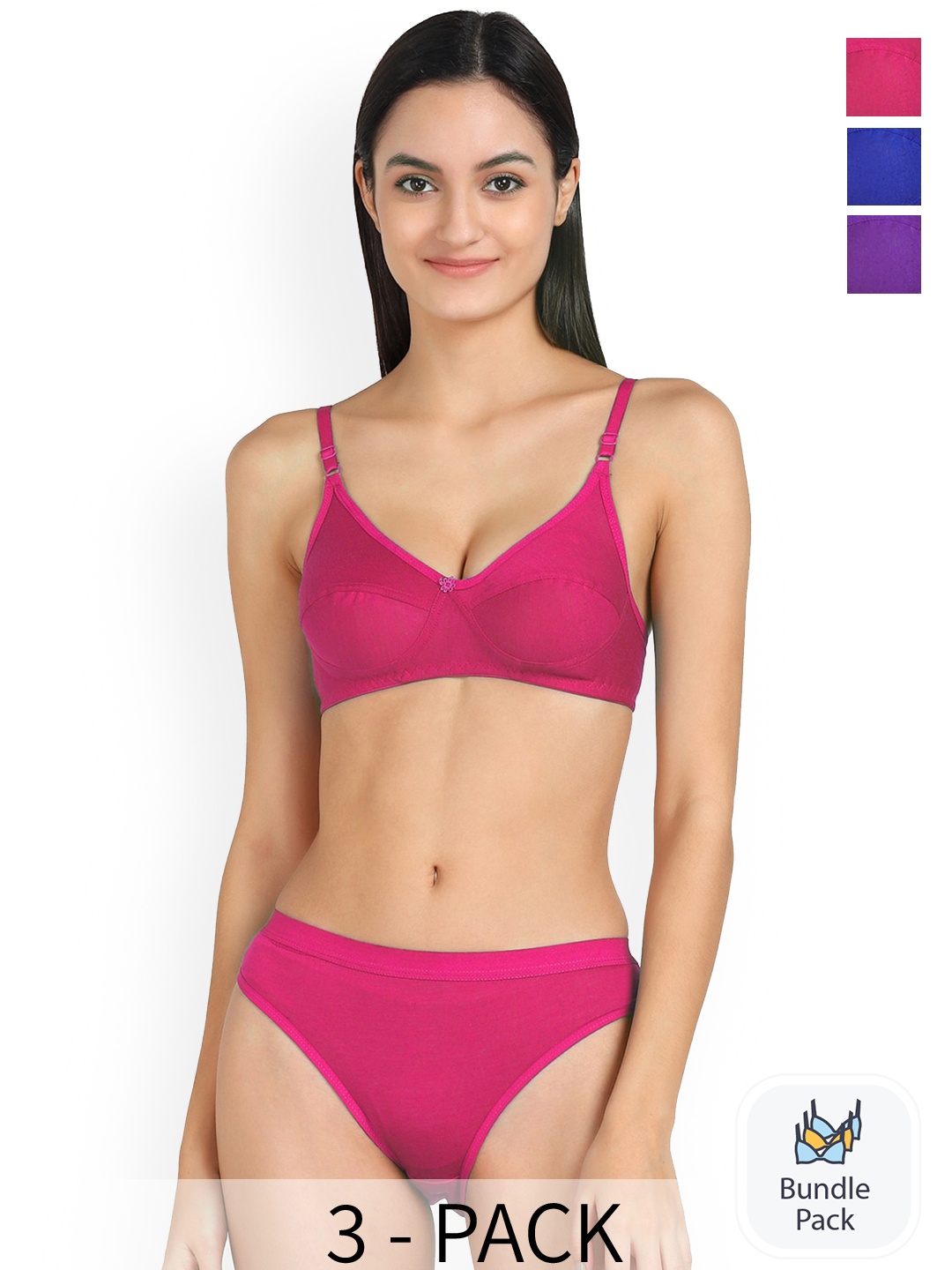 

Aamarsh Pack Of 3 Cotton Low Rise Lingerie Set AP_Ruchi Set_Blue,Purple,Pink_30