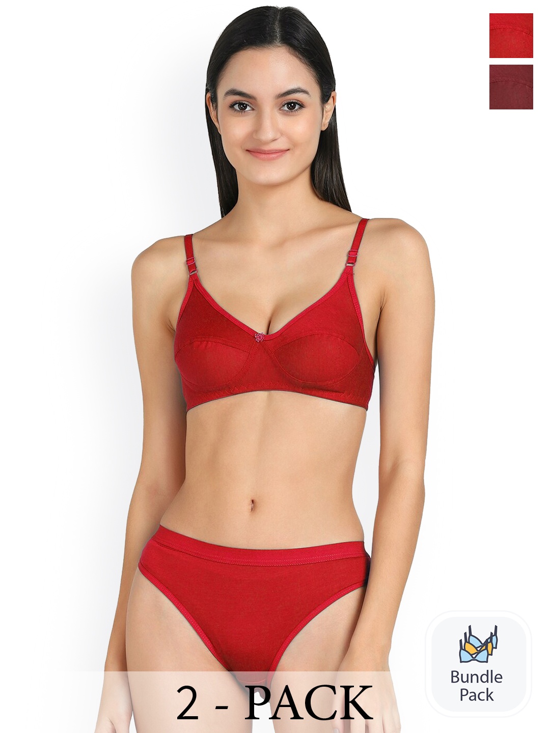 

Aamarsh Pack Of 2 Non Padded Non-Wired Cotton Lingerie Set AP_Ruchi Set_Maroon,Red_30