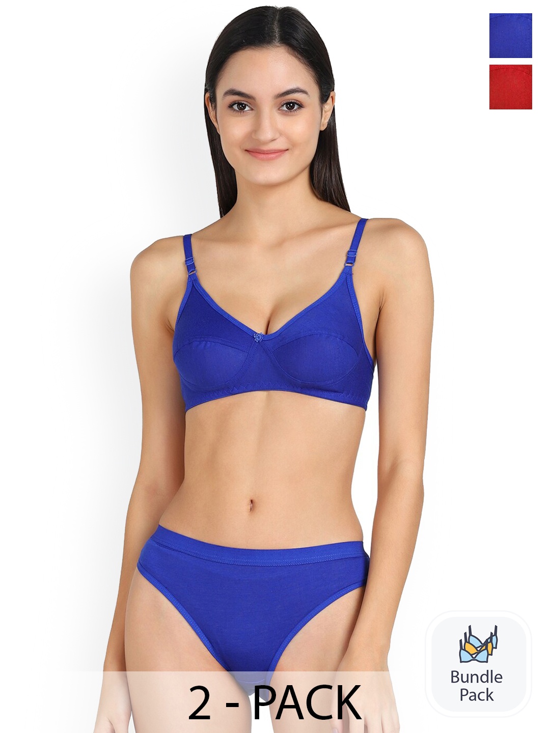 

Aamarsh Pack Of 2 Non Padded Non-Wired Cotton Lingerie Set AP_Ruchi Set_Blue,Red_30