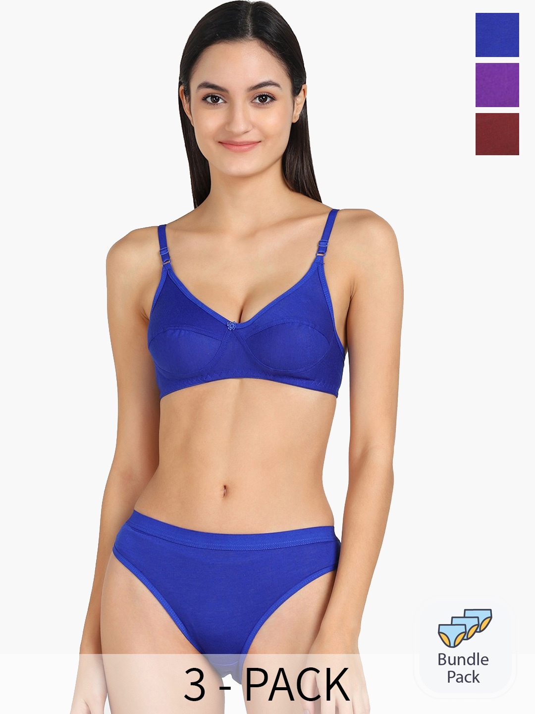 

Aamarsh Pack Of 3 Cotton Lingerie Set, Blue