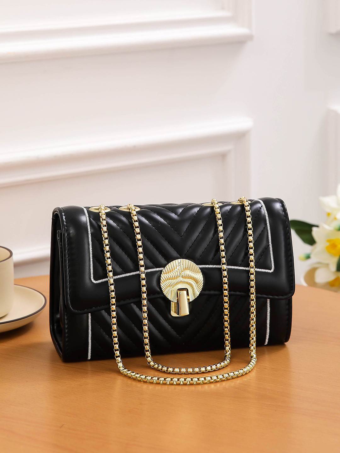 

Diva Dale Textured Quilted Structured Shoulder Bag, Black