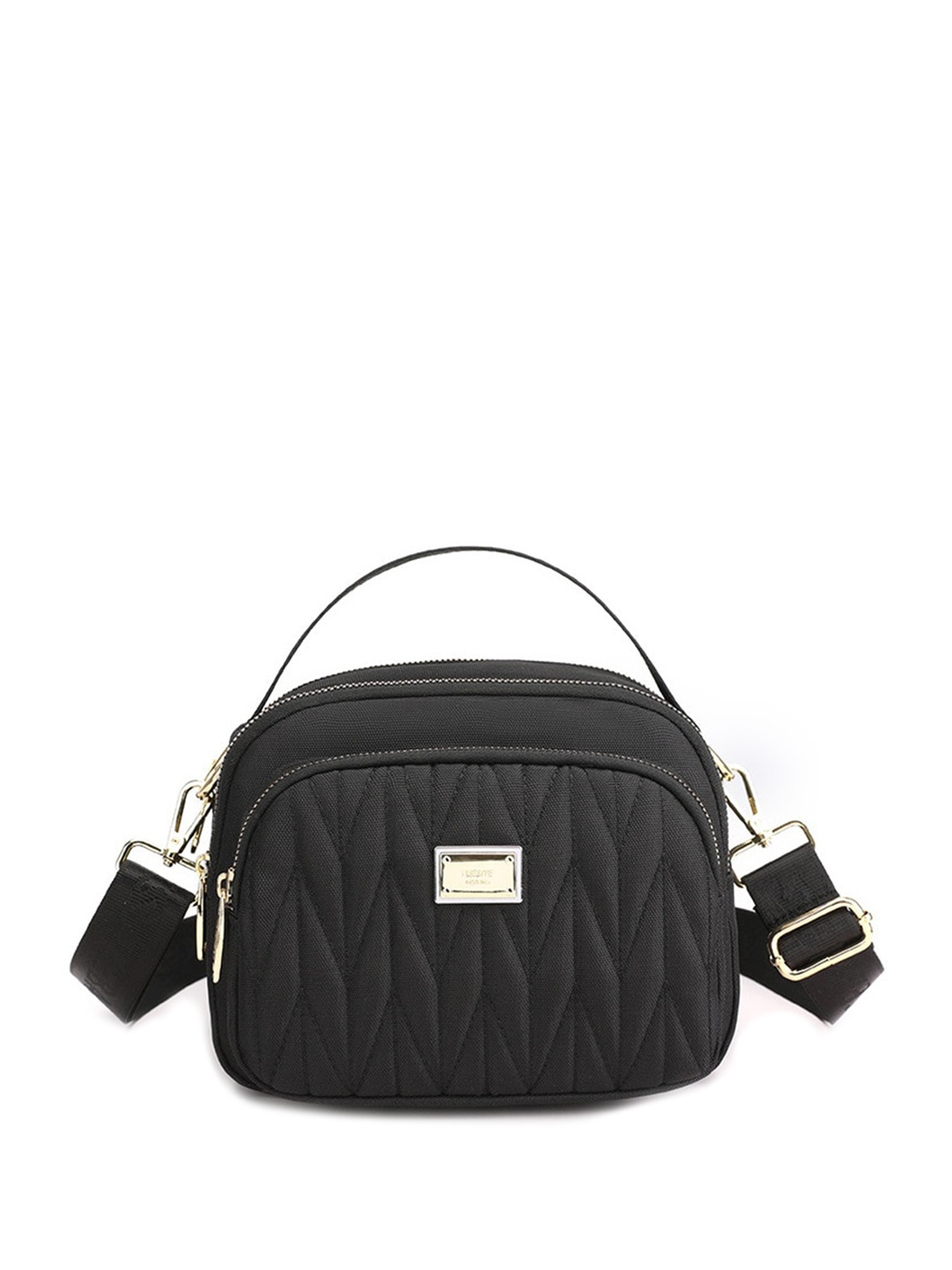 

Diva Dale Textured Structured Sling Bag With Quilted, Black