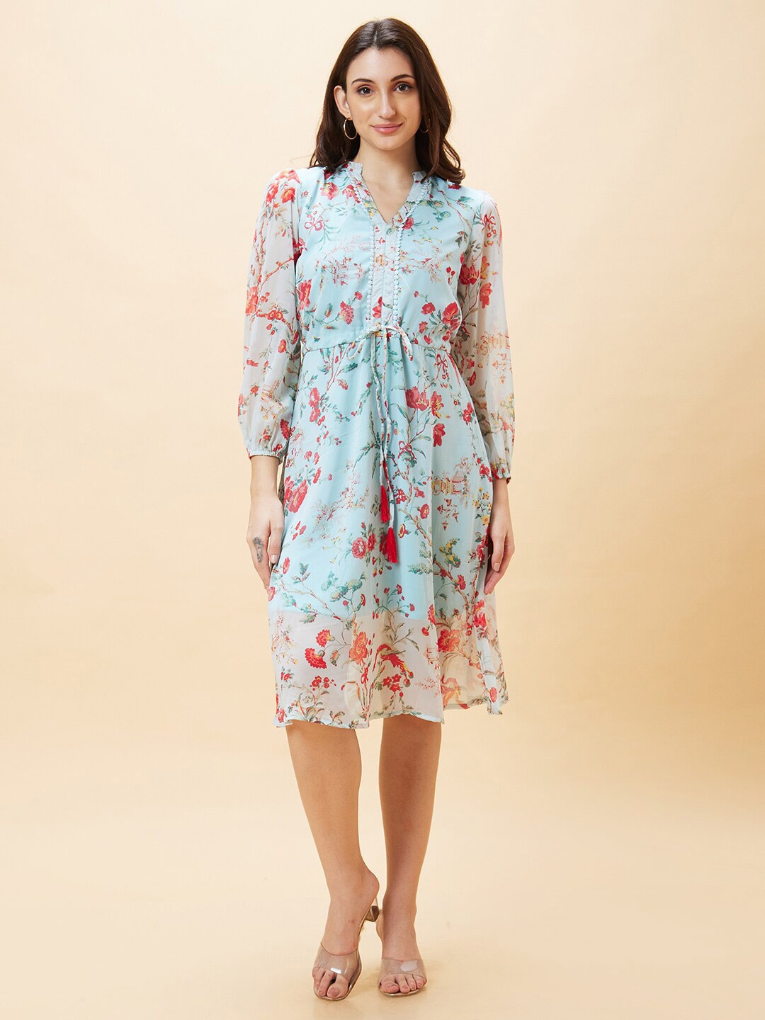 

Globus Floral Printed A Line Dress, Sea green