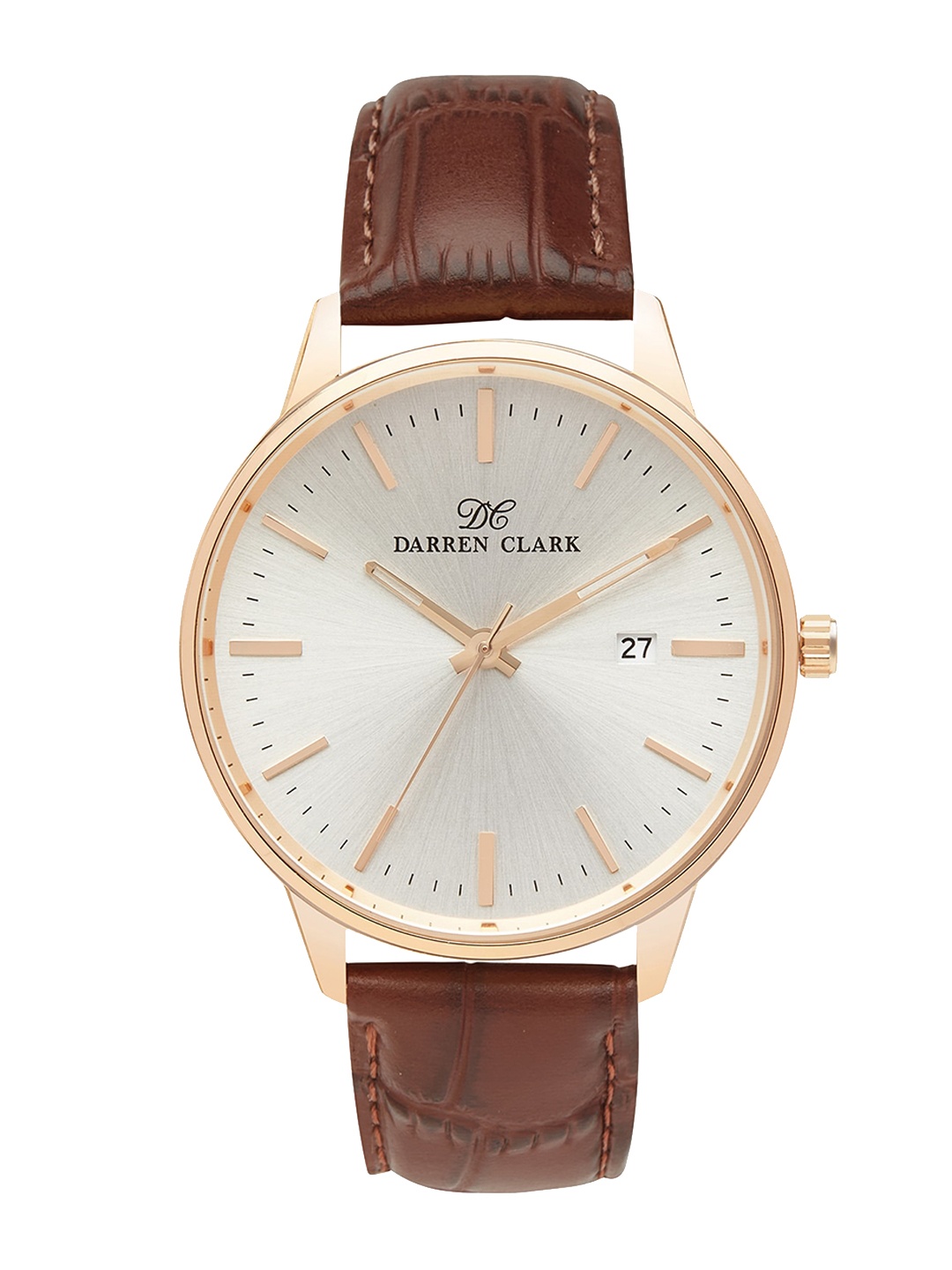 

DARREN CLARK Men Embellished Leather Straps Analogue Automatic Motion Watch 1001Q-L0303, Silver