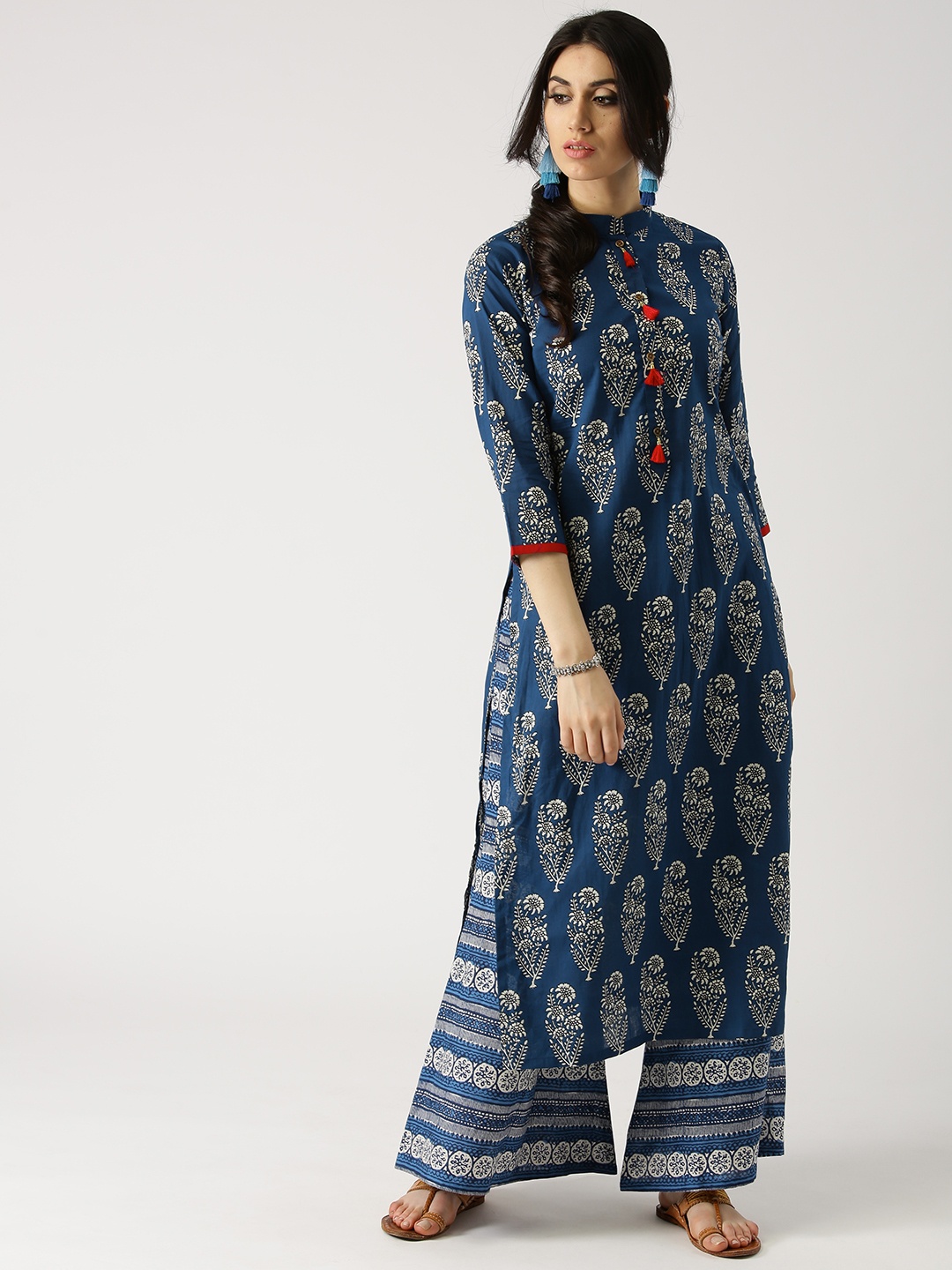 

Libas Women Blue & White Printed Straight Kurta with Palazzos