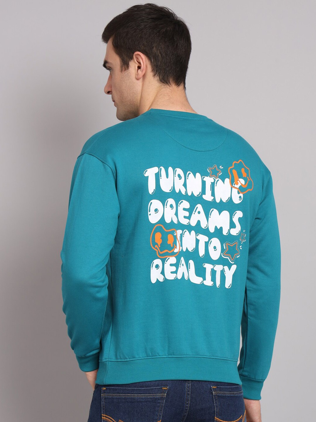 

Obaan Typography Printed Cotton Pullover Sweatshirt, Blue