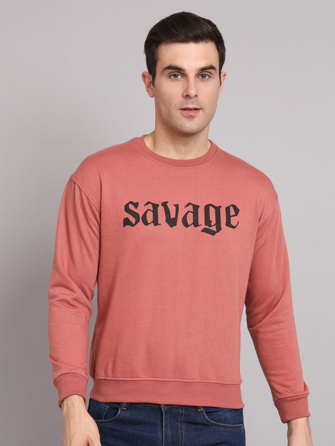 

Obaan Typography Printed Cotton Pullover Sweatshirt, Peach