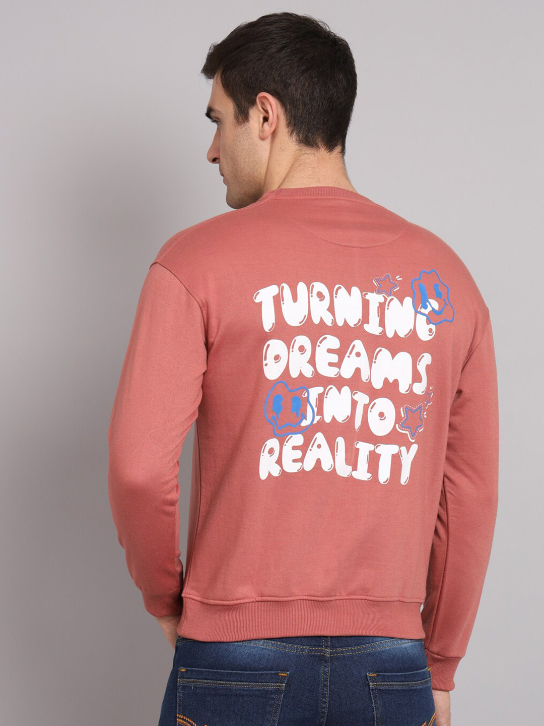 

Obaan Typography Printed Round Neck Pullover Cotton Sweatshirt, Coral