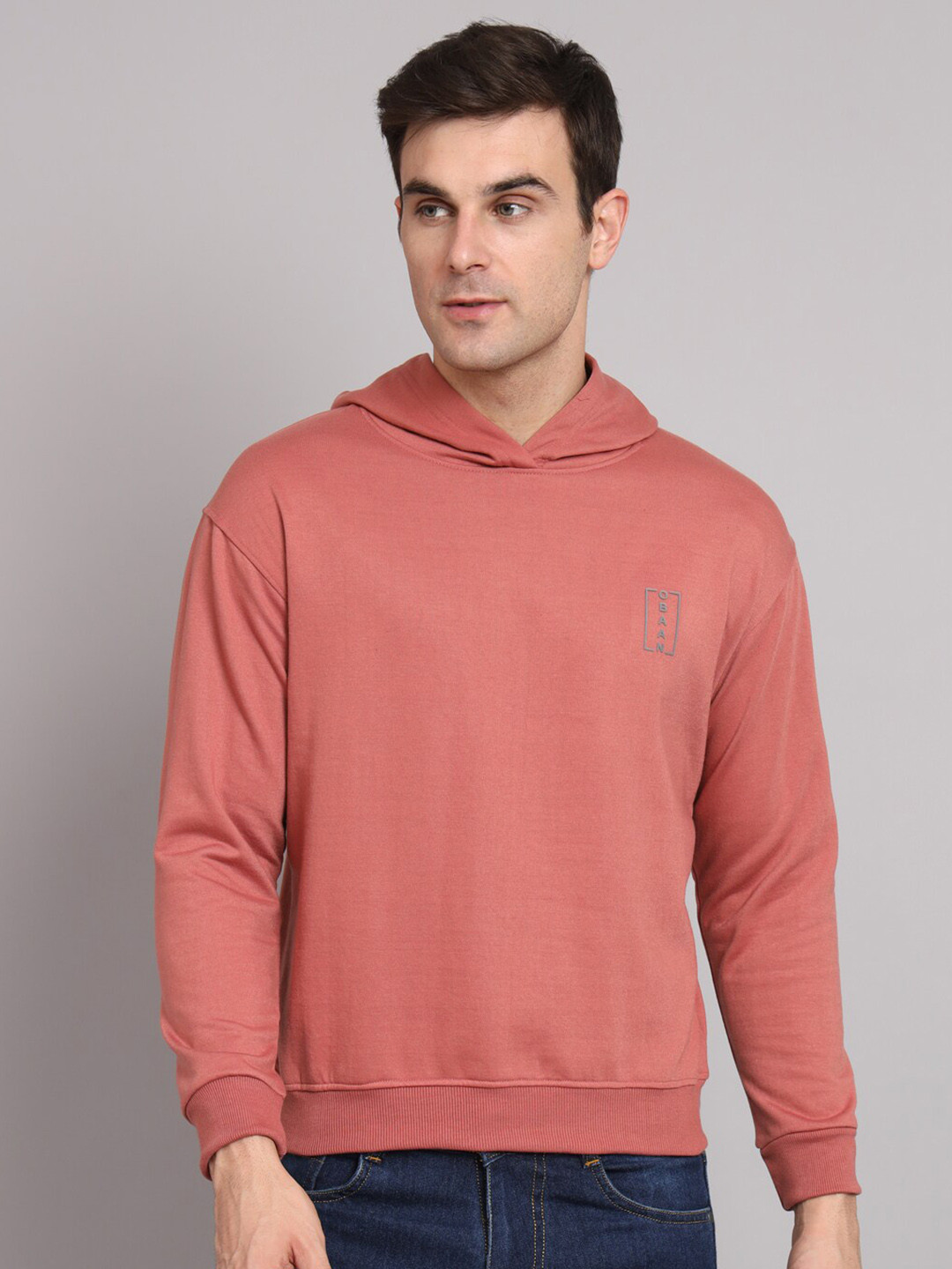 

Obaan Hooded Pullover Cotton Sweatshirt, Coral
