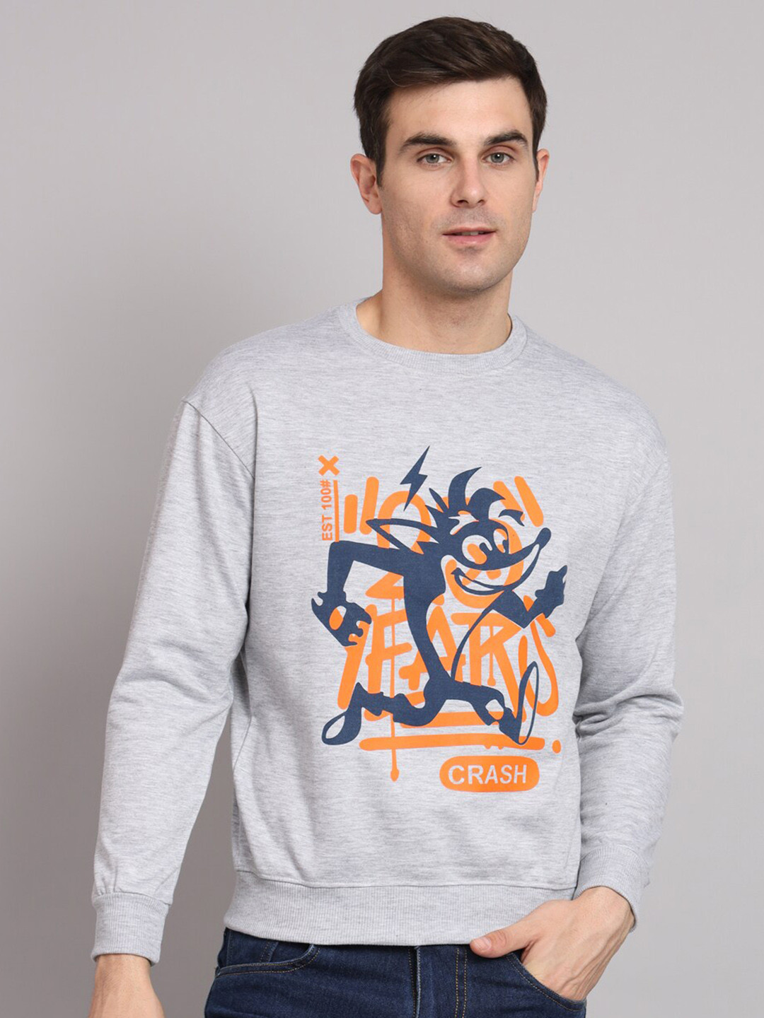 

Obaan Graphic Printed Pullover Cotton Sweatshirt, Grey