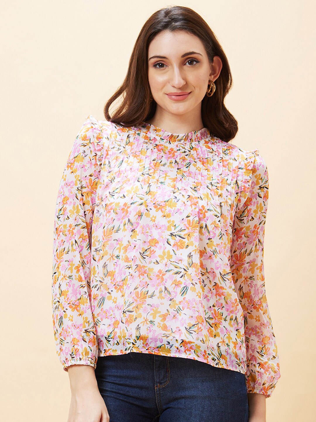 

Globus Floral Printed Top, White