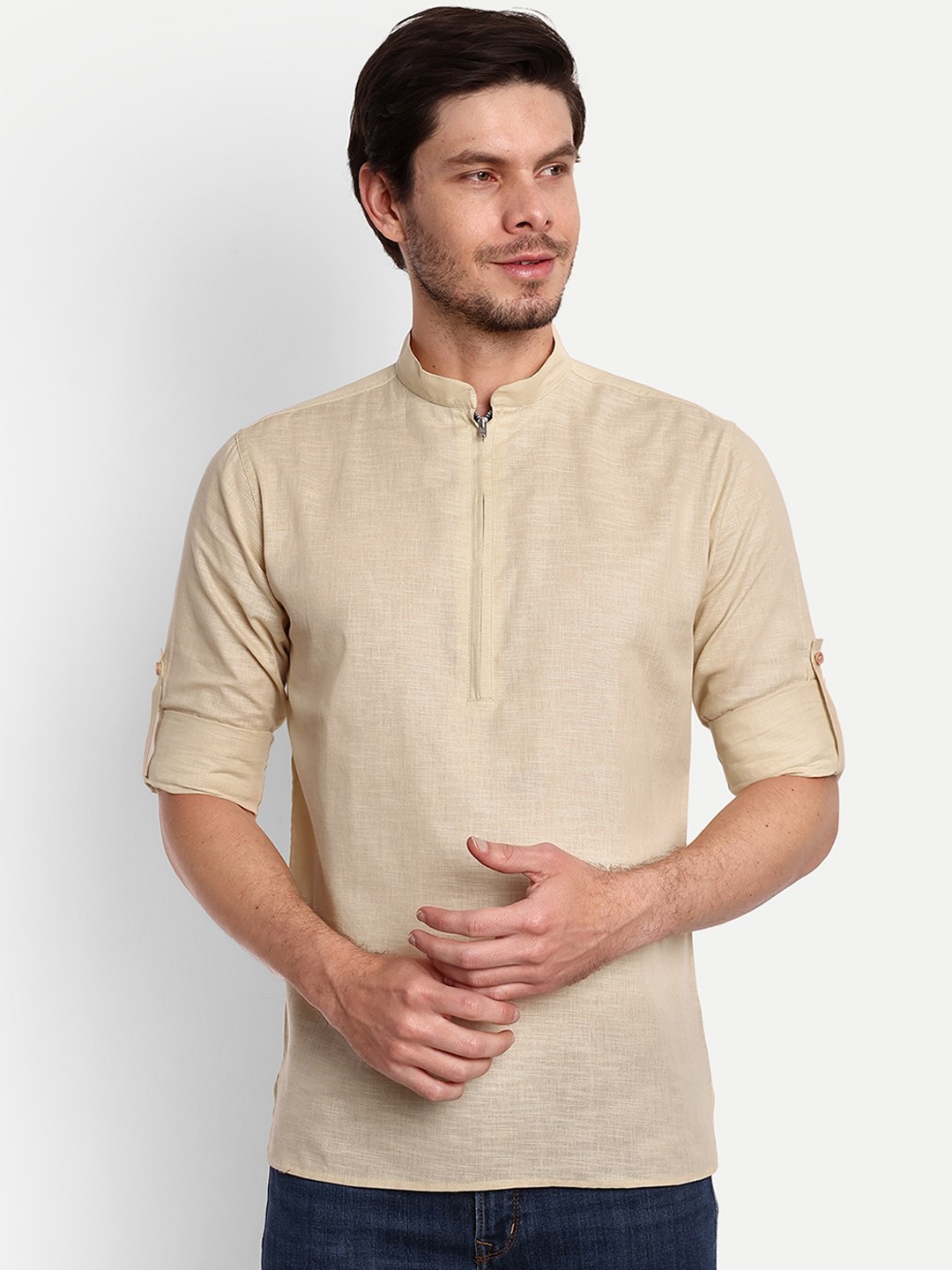 

Vida Loca Mandarin Collar Pure Cotton Kurta, Beige