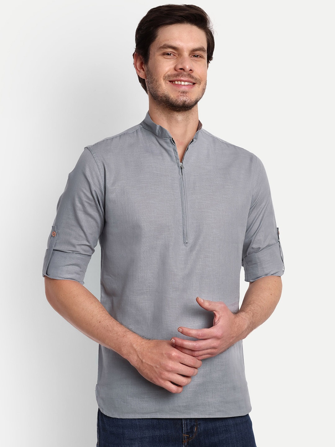 

Vida Loca Mandarin Collar Pure Cotton Kurta, Grey