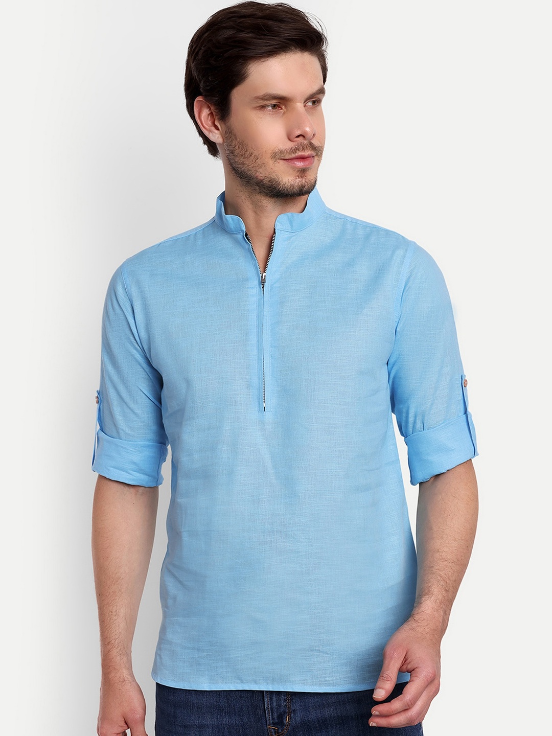 

Vida Loca Mandarin Collar Pure Cotton Kurta, Blue